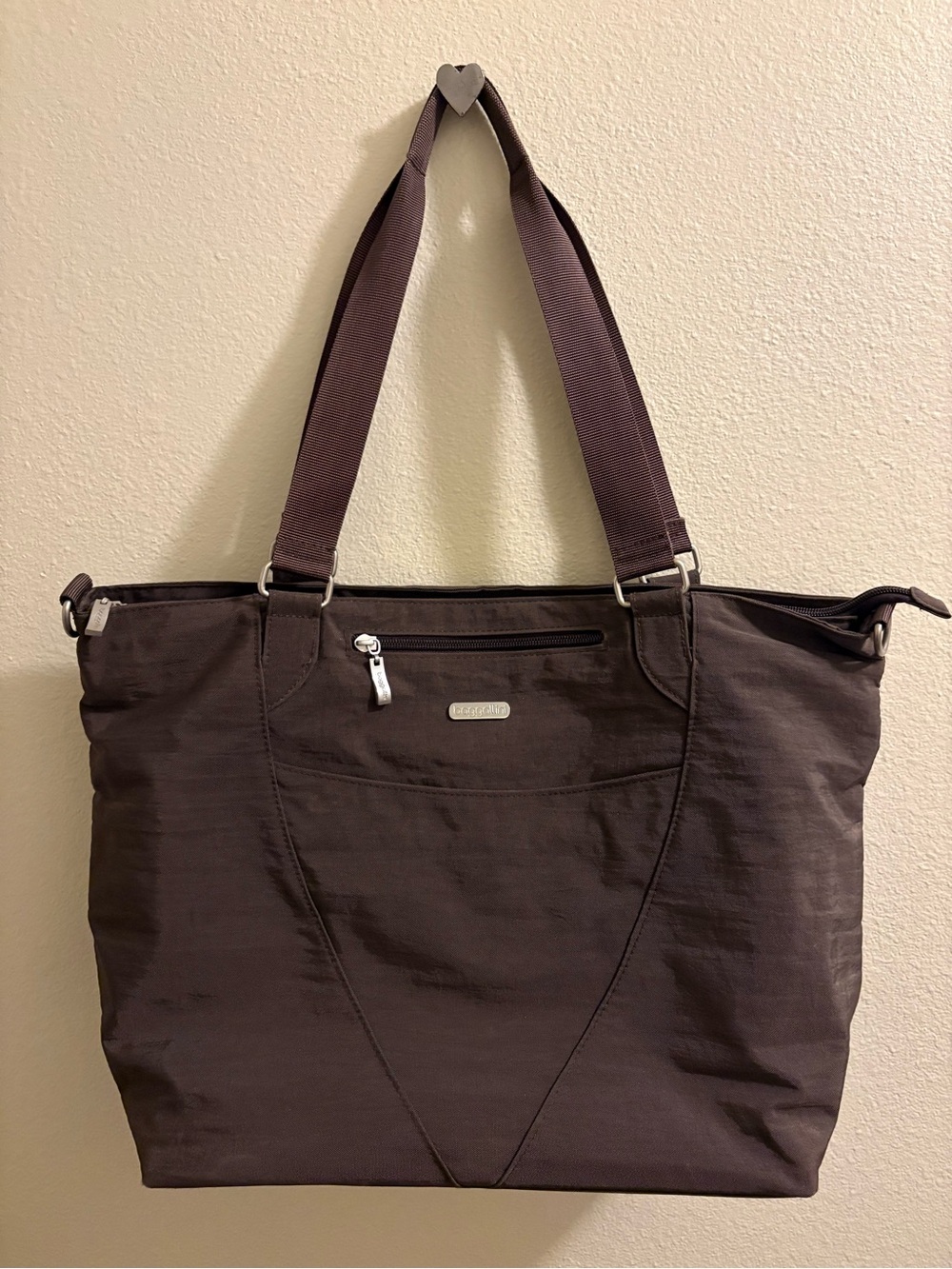 Baggallini Avenue Tote Bag – Espresso Brown with Reddish-Orange Interior